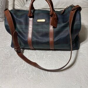 Vintage Ralph Lauren Brown and Green Plaid Men's Bag